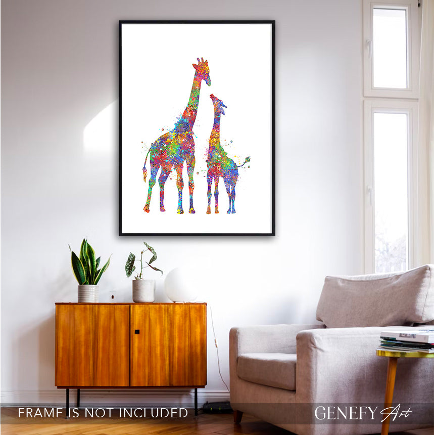 Giraffe Mother and Baby Watercolour Art