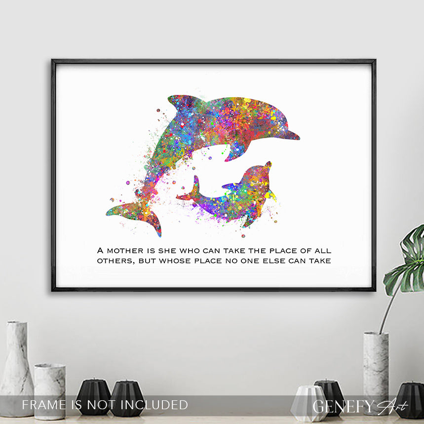 Mother Quote Art - Baby Dolphin and Mother - Genefy Art