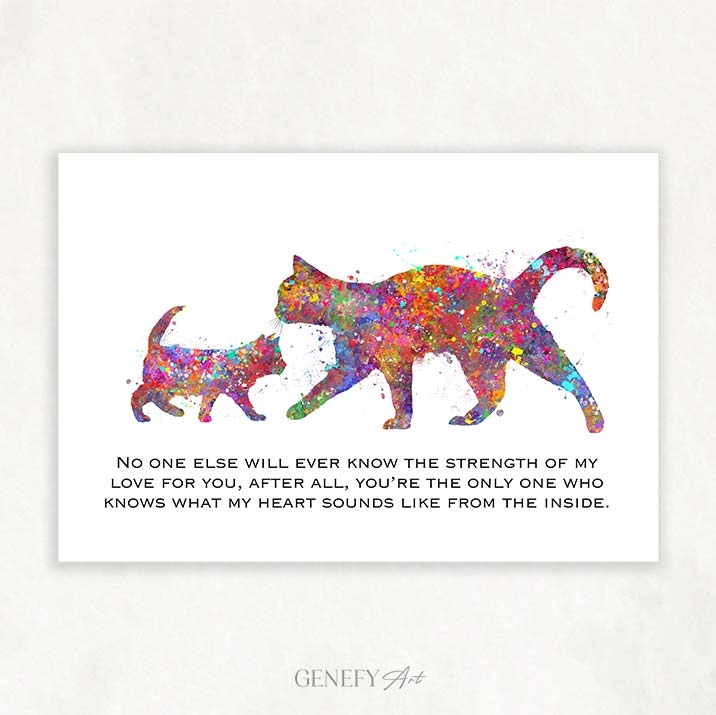 Cat and Baby Kitten Mother Quote Watercolour Print