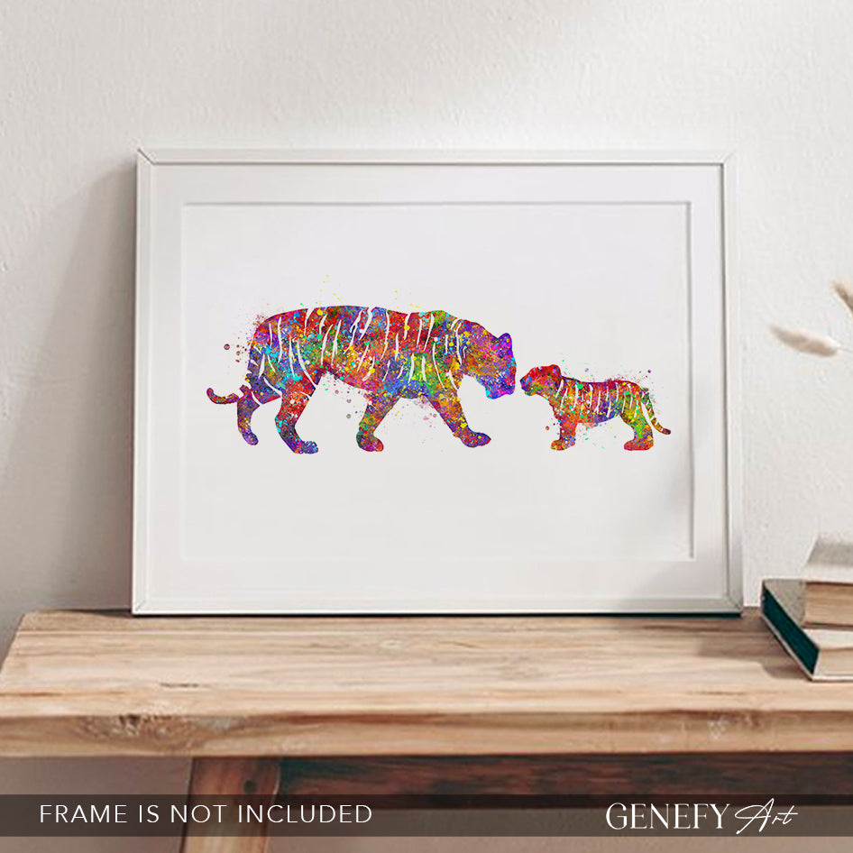Mother and Baby Tiger Watercolour Art Print