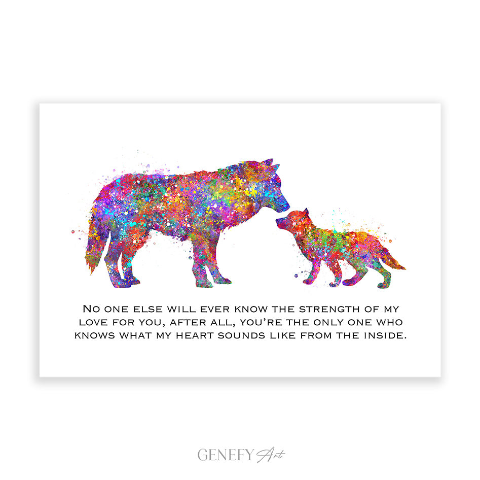 Mother and Baby Wolf Watercolour Art Print