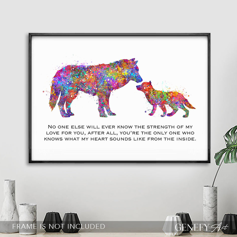 Mother and Baby Wolf Watercolour Art Print