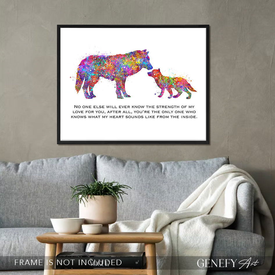 Mother and Baby Wolf Watercolour Art Print