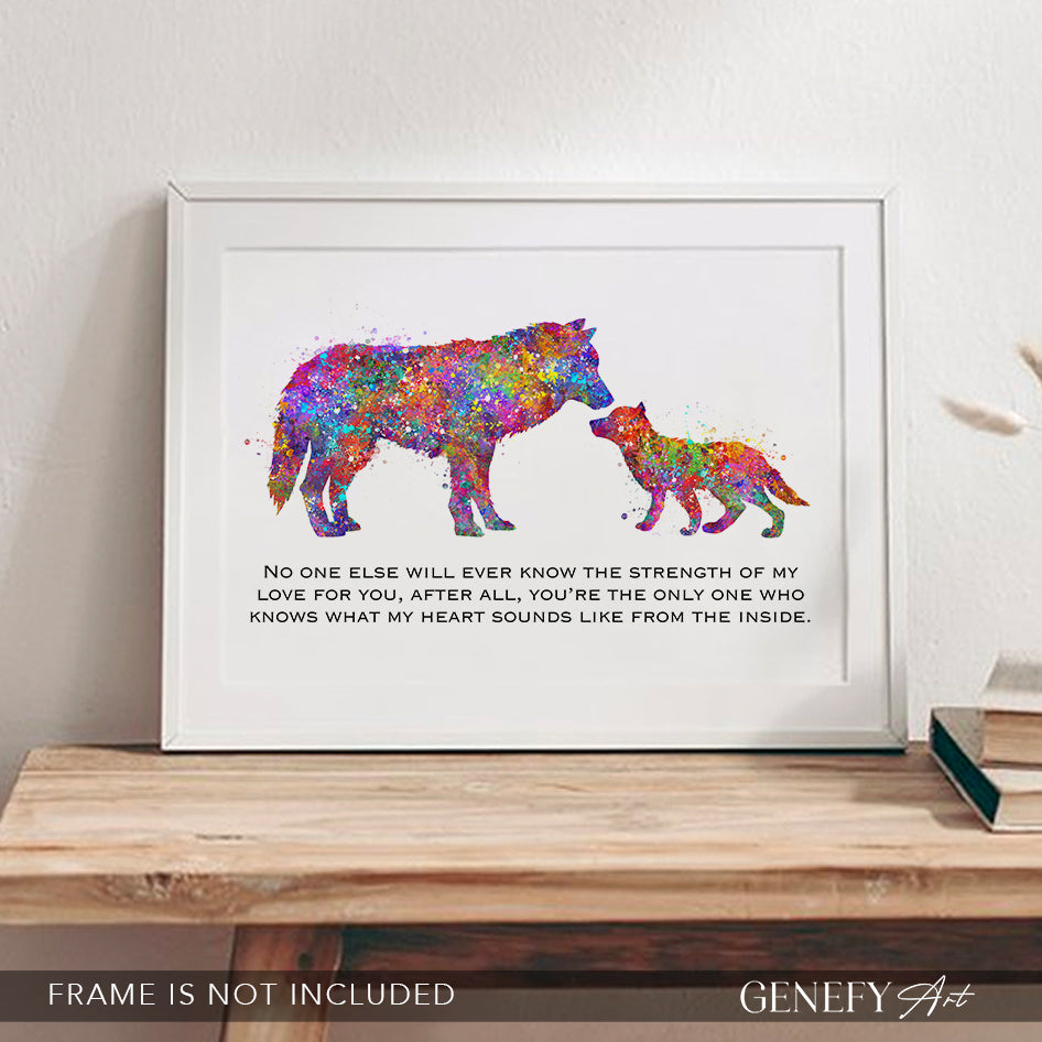 Mother and Baby Wolf Watercolour Art Print