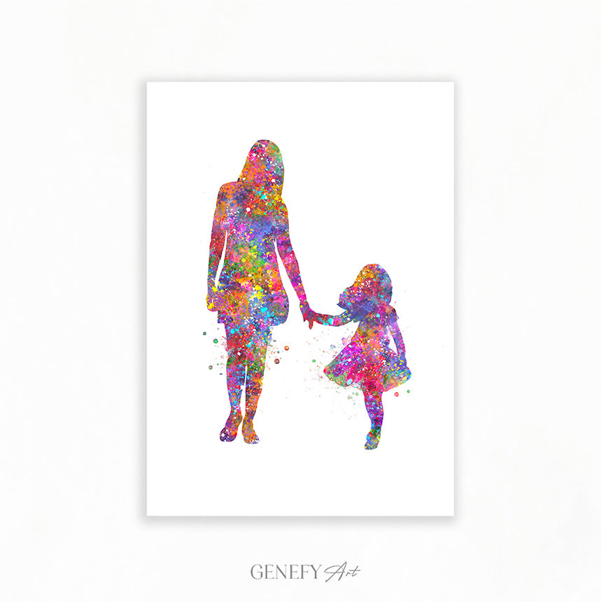 Mother and Daughter Holding Hands Art Print