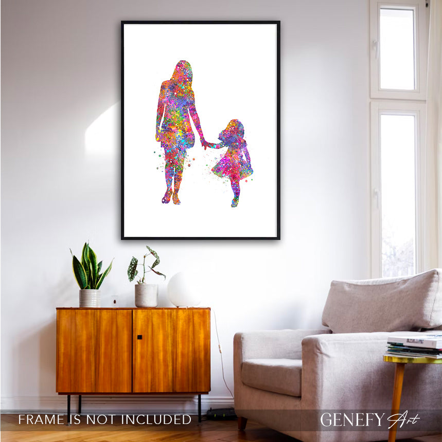 Mother and Daughter Holding Hands Art Print