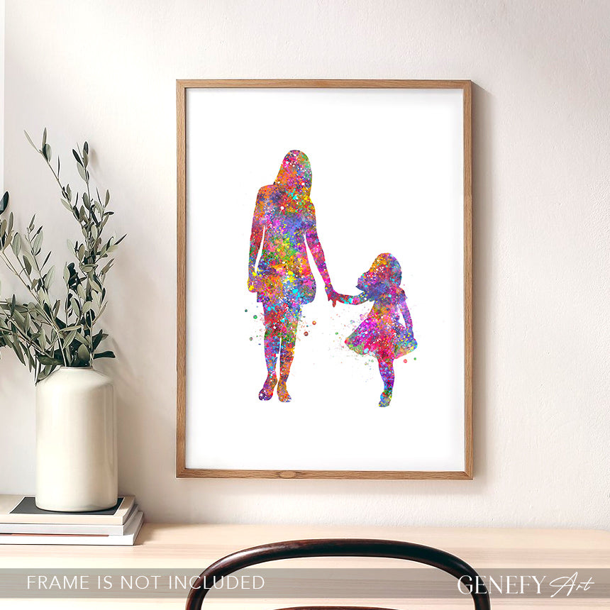 Mother and Daughter Holding Hands Art Print