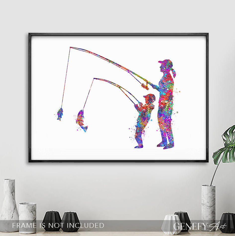 Mother and Son Fishing Art Print