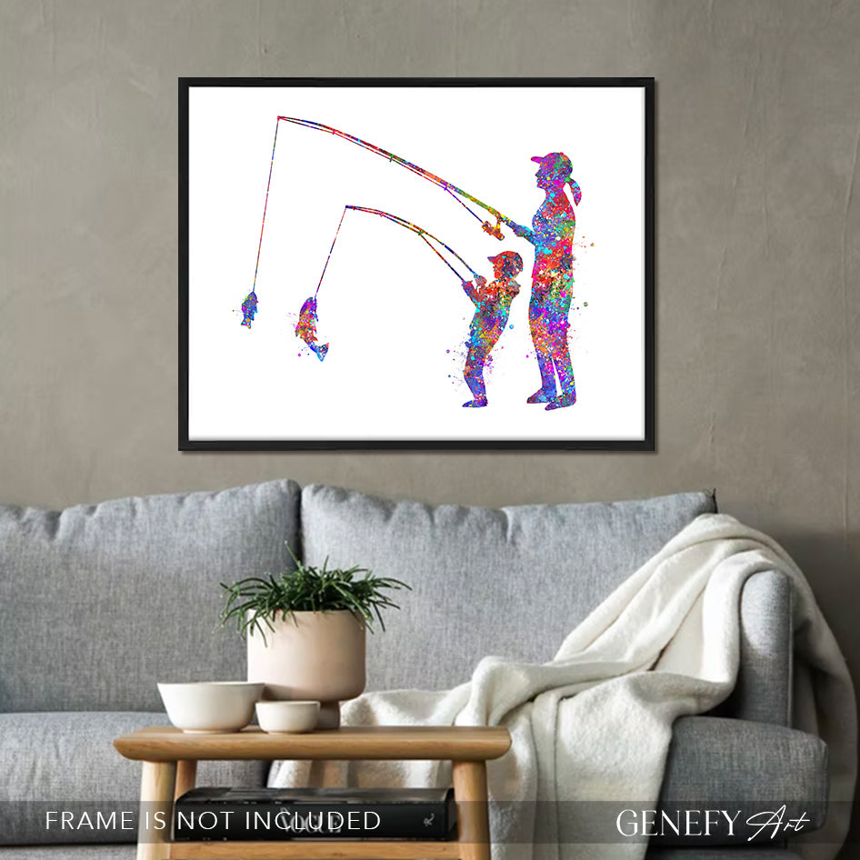 Mother and Son Fishing Art Print