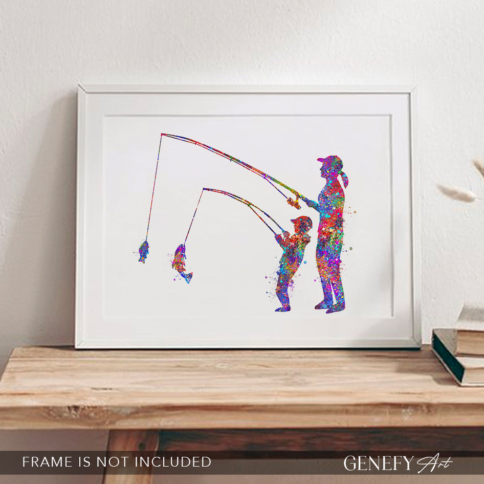 Mother and Son Fishing Art Print