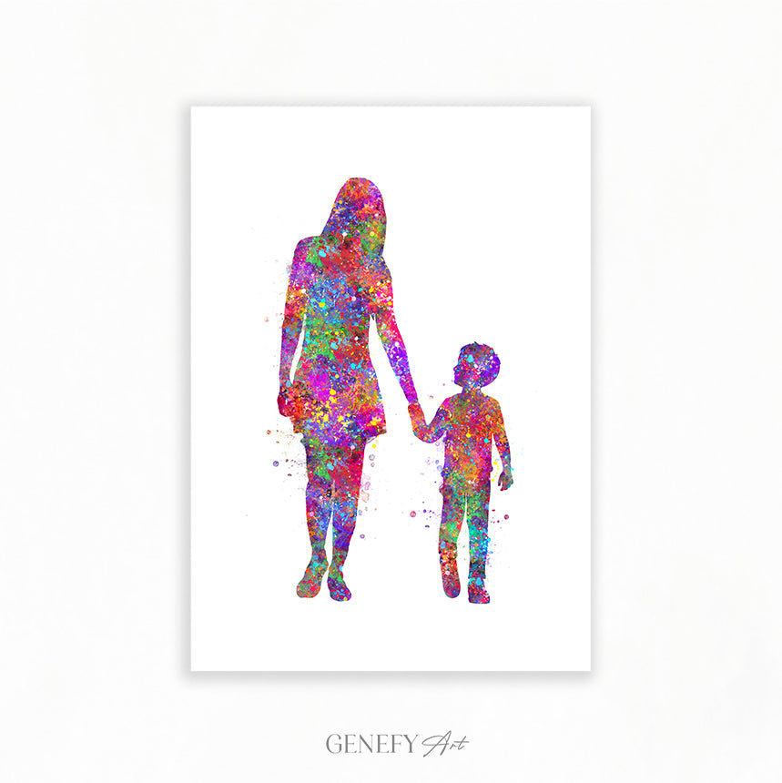 Mother and Son Holding Hands Art Print