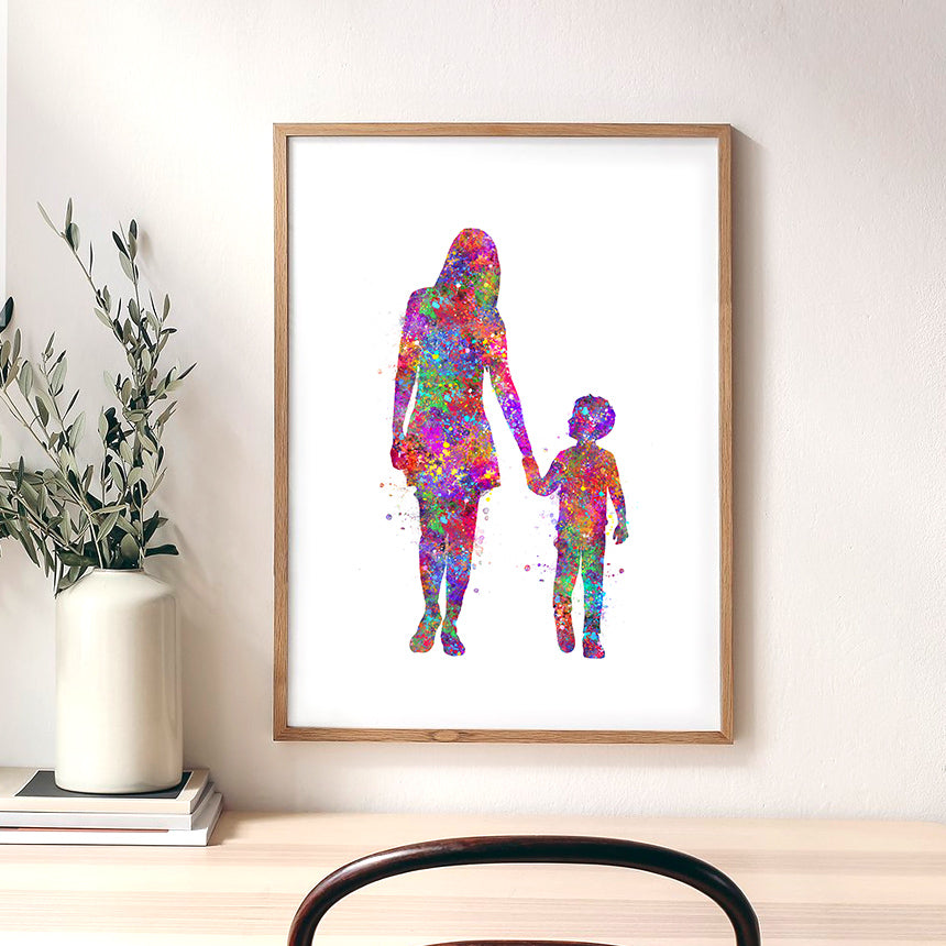Mother and Son Holding Hands Art Print
