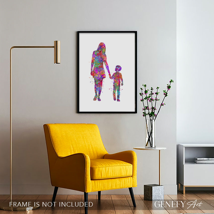 Mother and Son Holding Hands Art Print