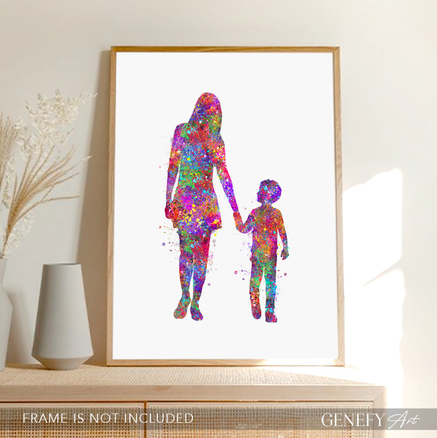 Mother and Son Holding Hands Art Print