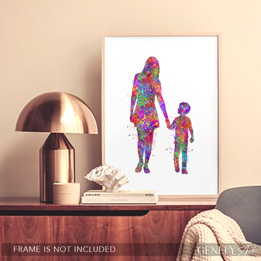 Mother and Son Holding Hands Art Print