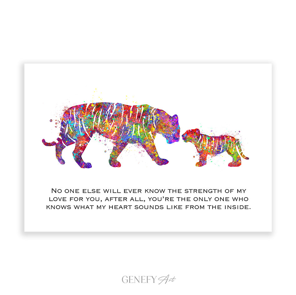 Mother and Baby Tiger Watercolour Art Print