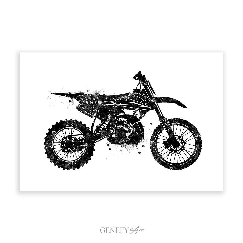 Motocross Dirt Bike Black and White Print