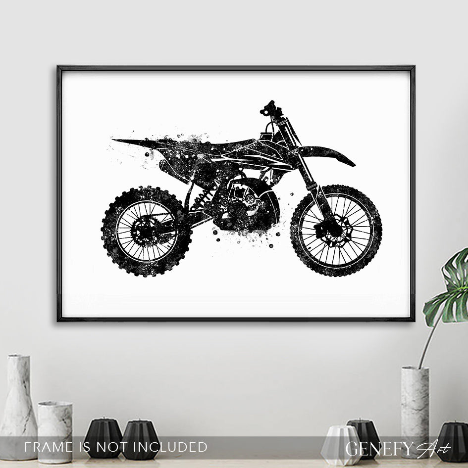 Motocross Dirt Bike Black and White Print