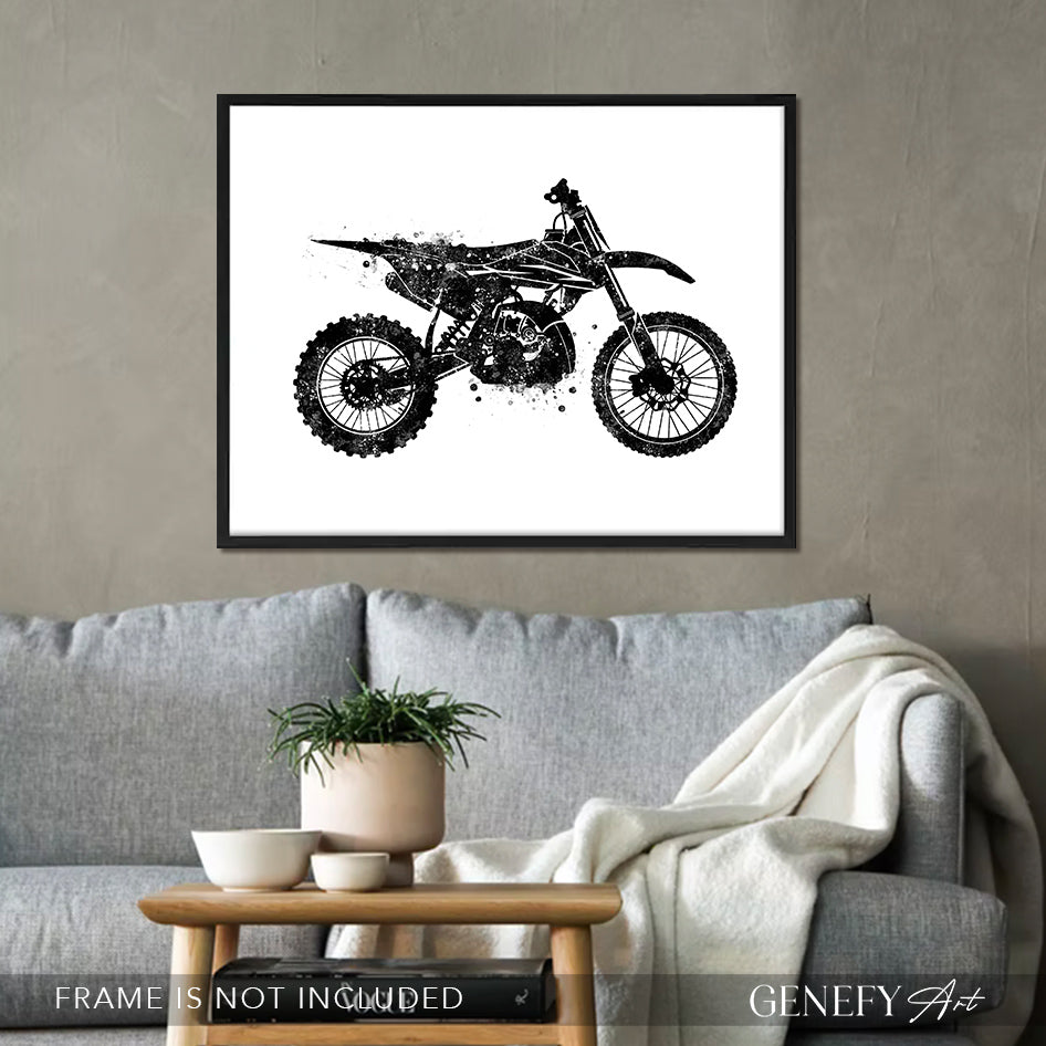 Motocross Dirt Bike Black and White Print