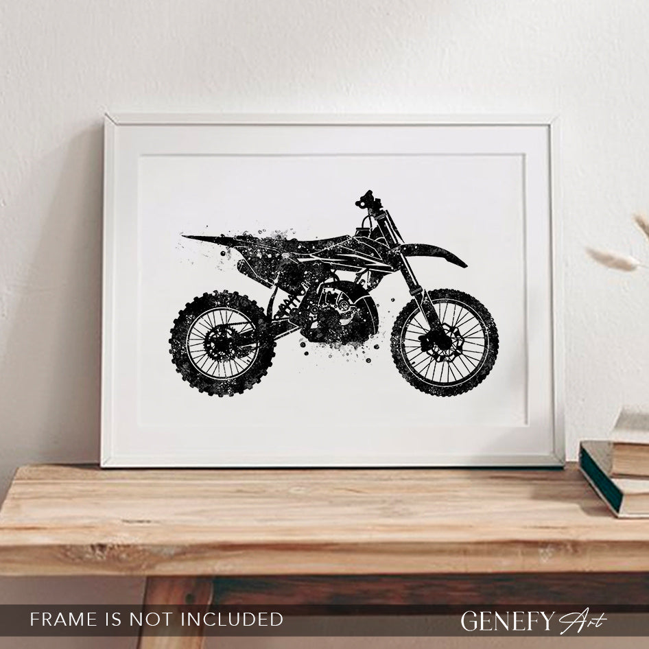 Motocross Dirt Bike Black and White Print