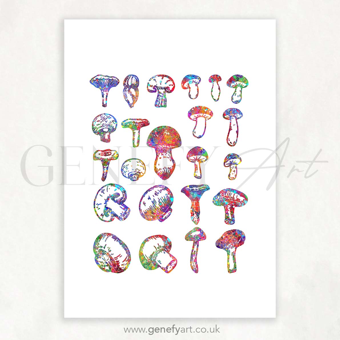 Mushrooms Watercolour Print - Genefy Art