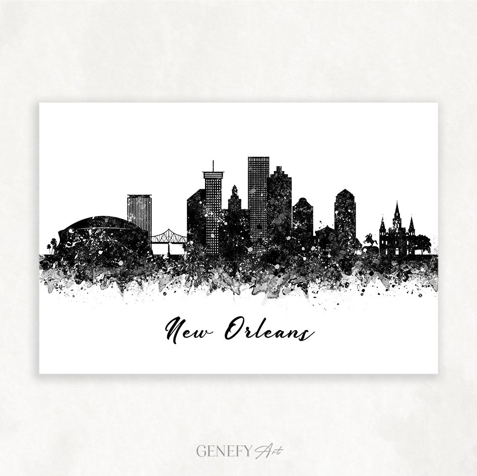 New Orleans Skyline Black and White Art Print