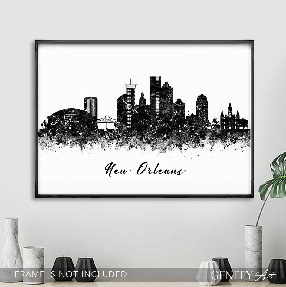 New Orleans Skyline Black and White Art Print