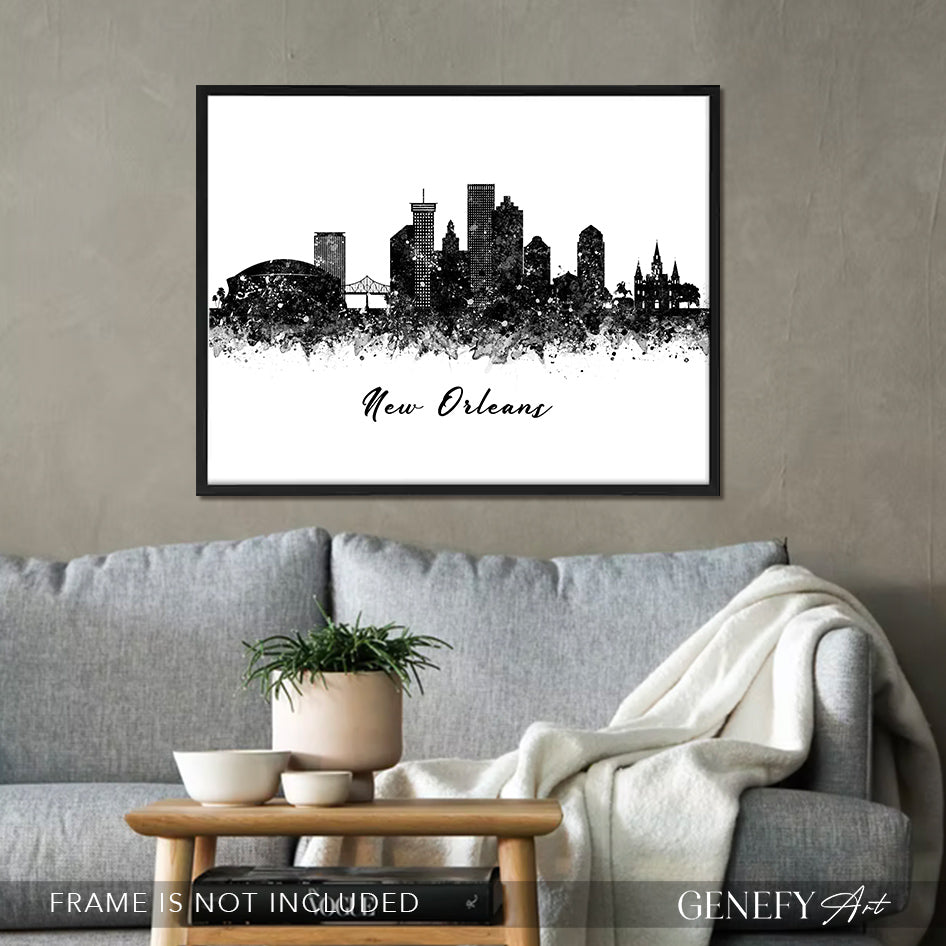 New Orleans Skyline Black and White Art Print