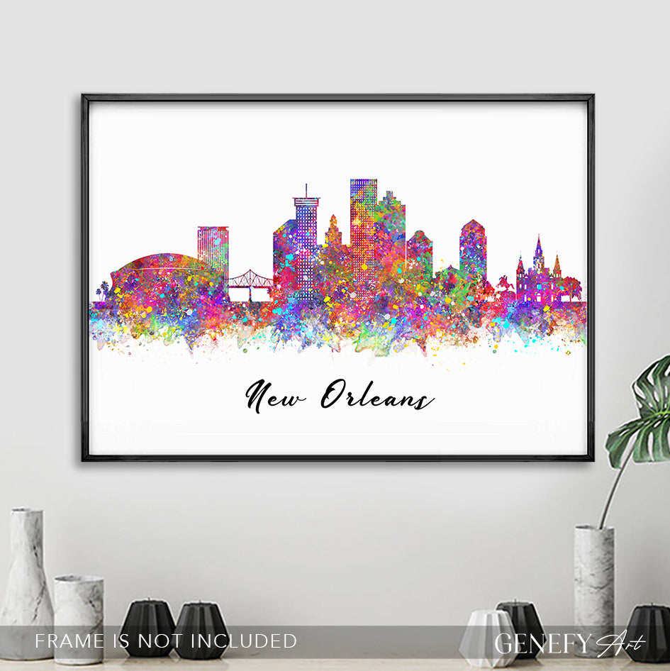 New Orleans Skyline Watercolour Art Print - Genefy Art