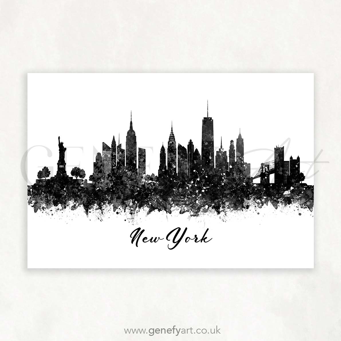 New York Skyline Black and White Watercolour Print - Genefy Art