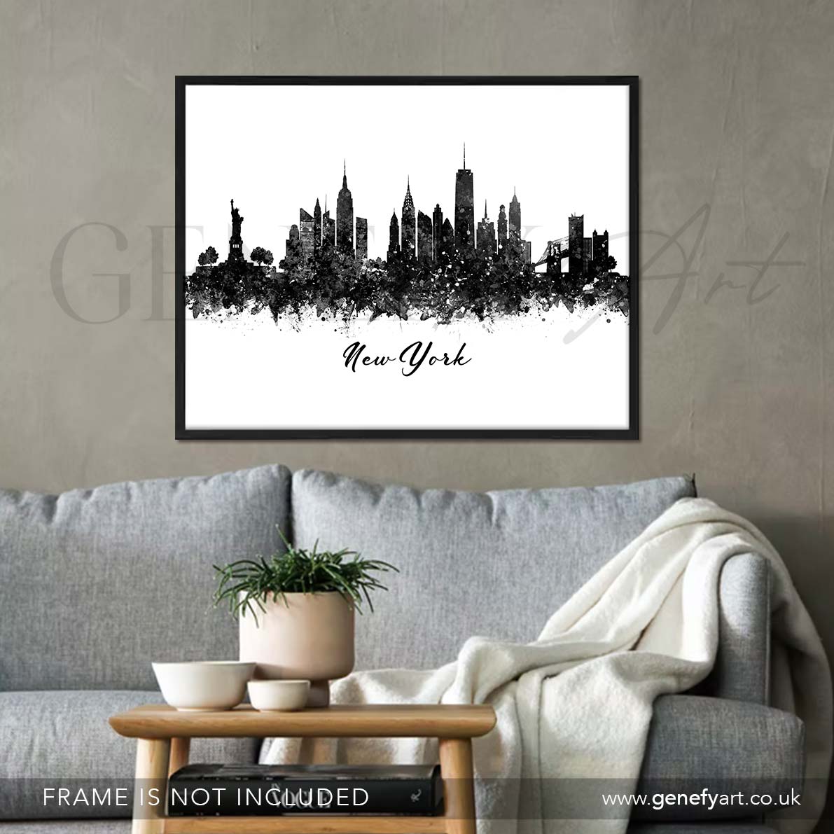 New York Skyline Black and White Watercolour Print - Genefy Art
