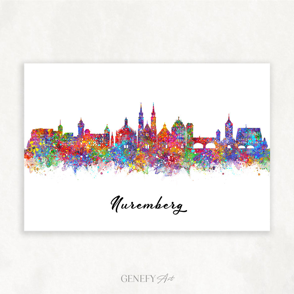 Nuremberg Skyline Watercolour Art Print - Genefy Art