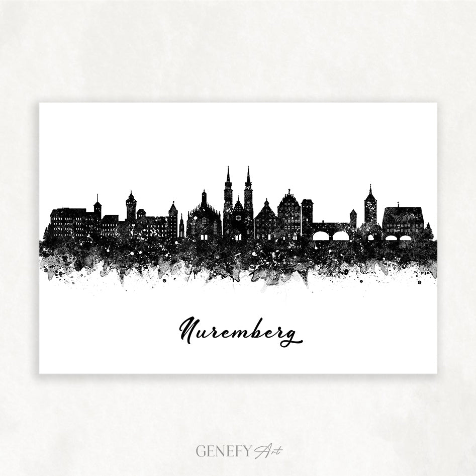 Nuremberg Skyline Black and White Art Print