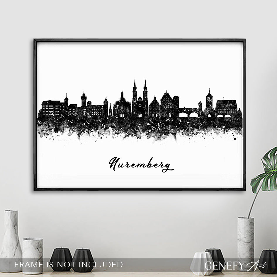 Nuremberg Skyline Black and White Art Print