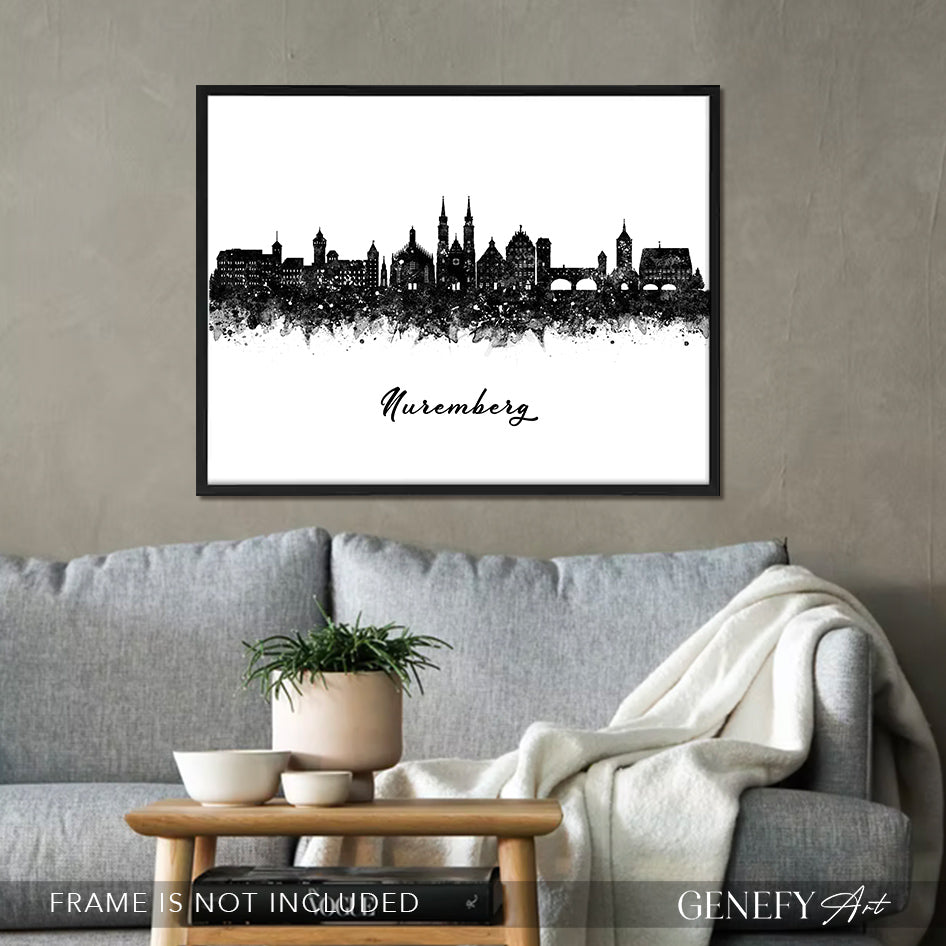Nuremberg Skyline Black and White Art Print
