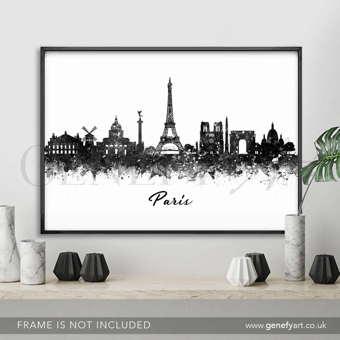 Paris Skyline Black and White Watercolour Print - Genefy Art