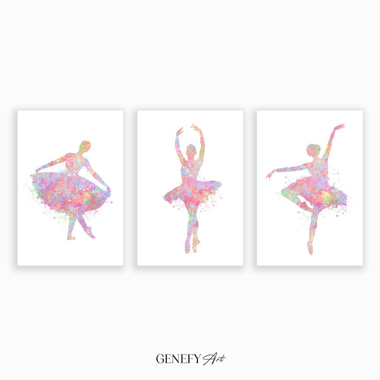 Ballerina Pastel Watercolour Art Set of 3 Prints - Genefy Art