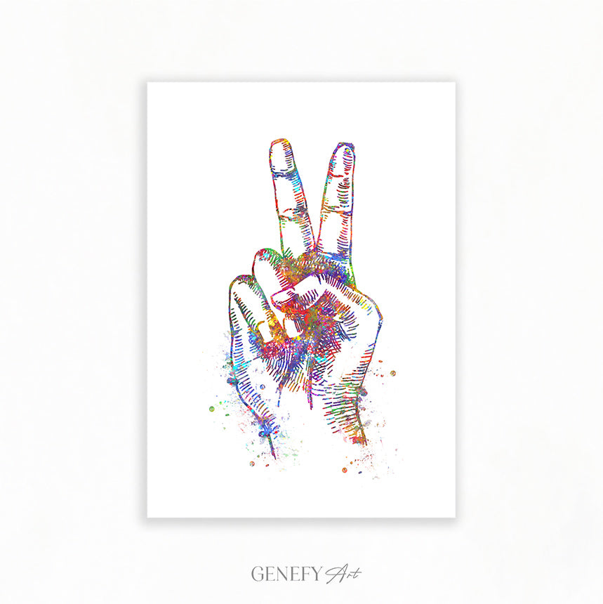Peace Hand Sign Watercolour Art Print