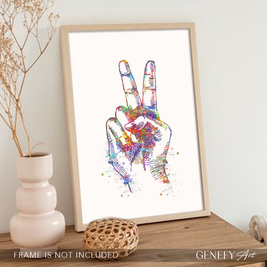 Peace Hand Sign Watercolour Art Print