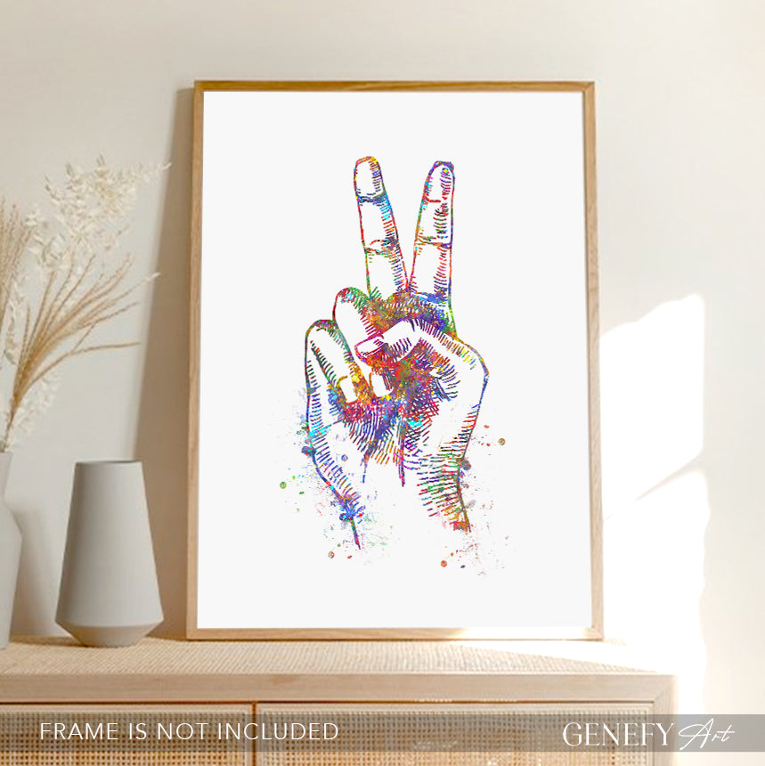 Peace Hand Sign Watercolour Art Print