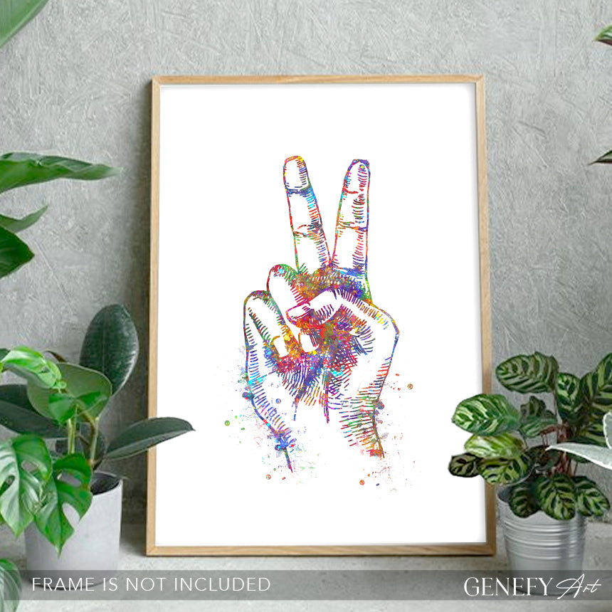 Peace Hand Sign Watercolour Art Print