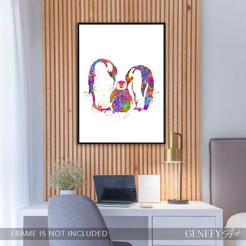 Penguin Family Watercolour Art Print