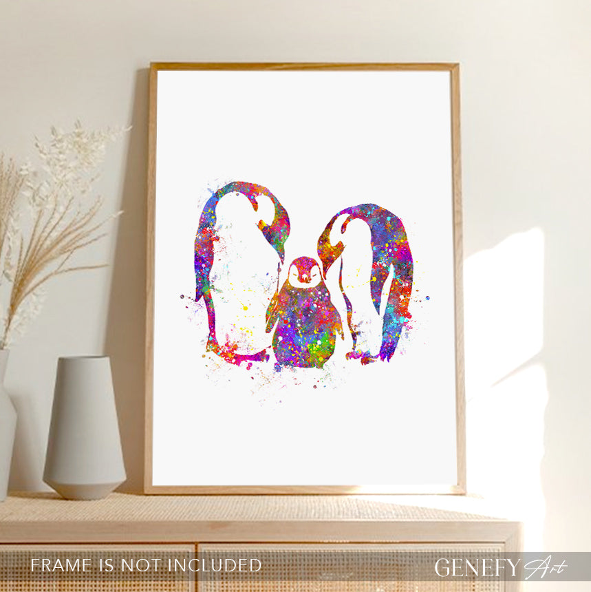 Penguin Family Watercolour Art Print