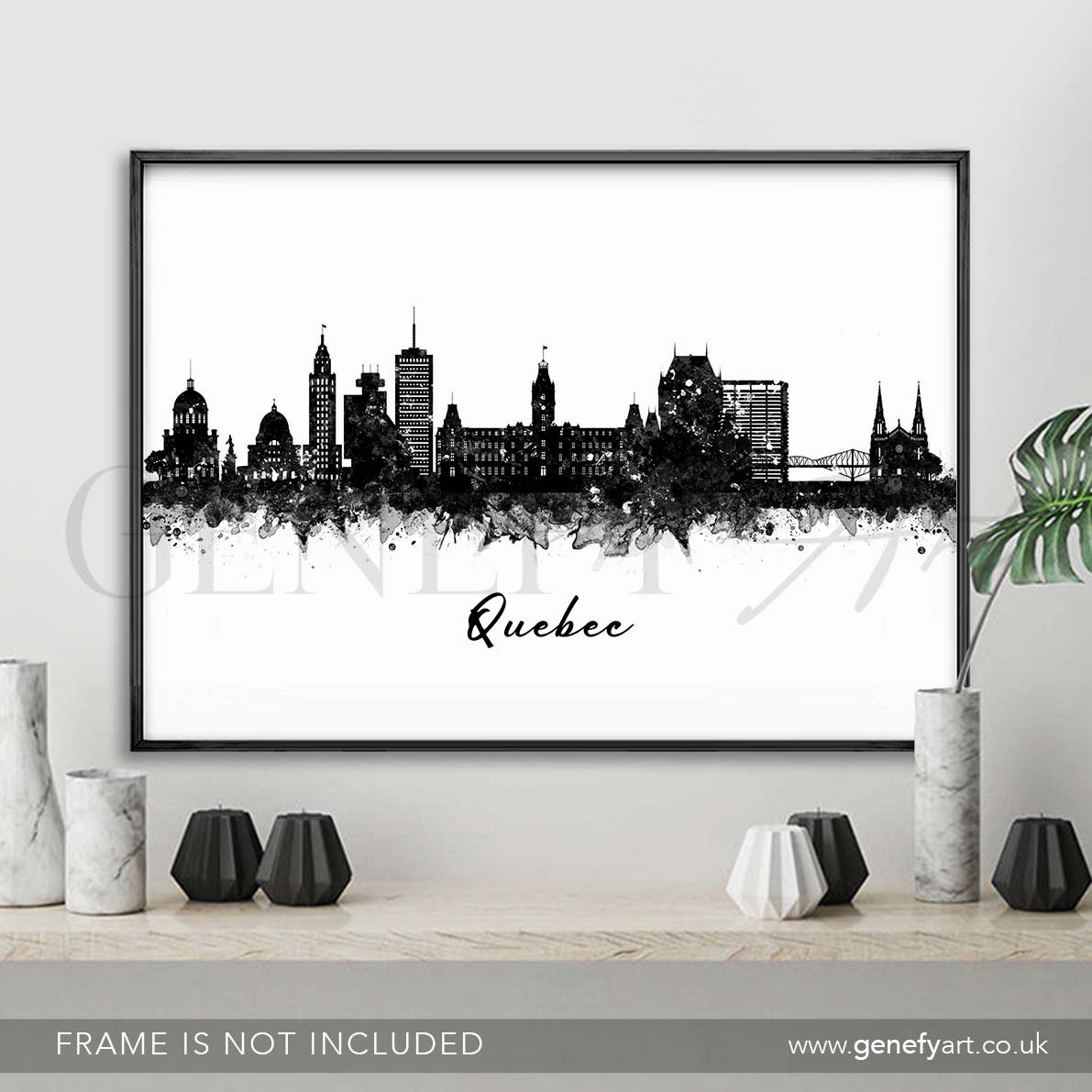 Quebec Skyline Black and White Watercolour Print - Genefy Art