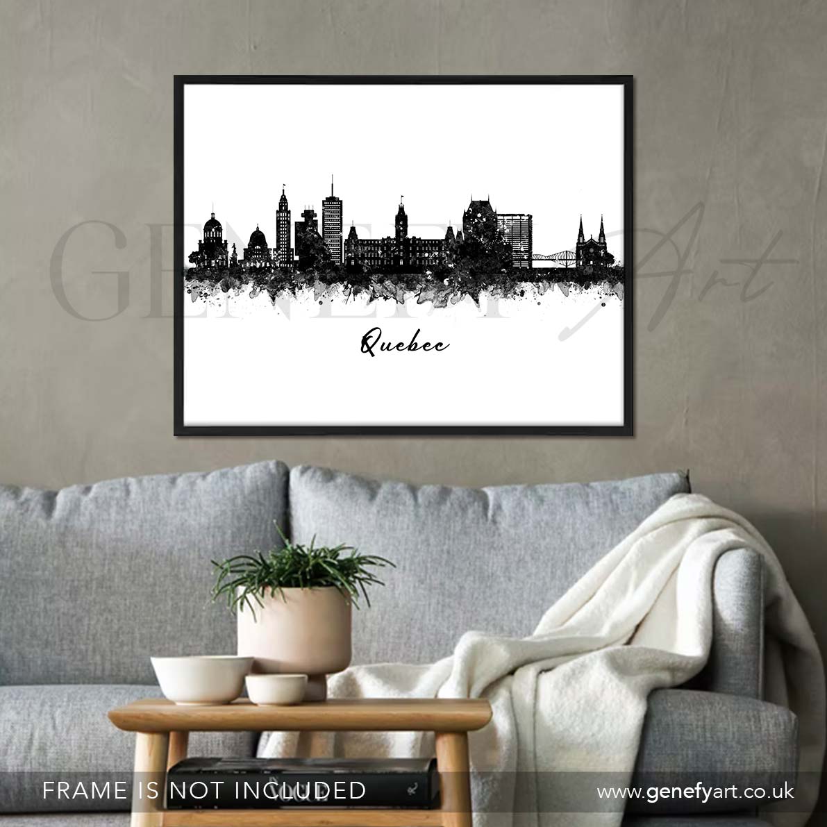 Quebec Skyline Black and White Watercolour Print - Genefy Art