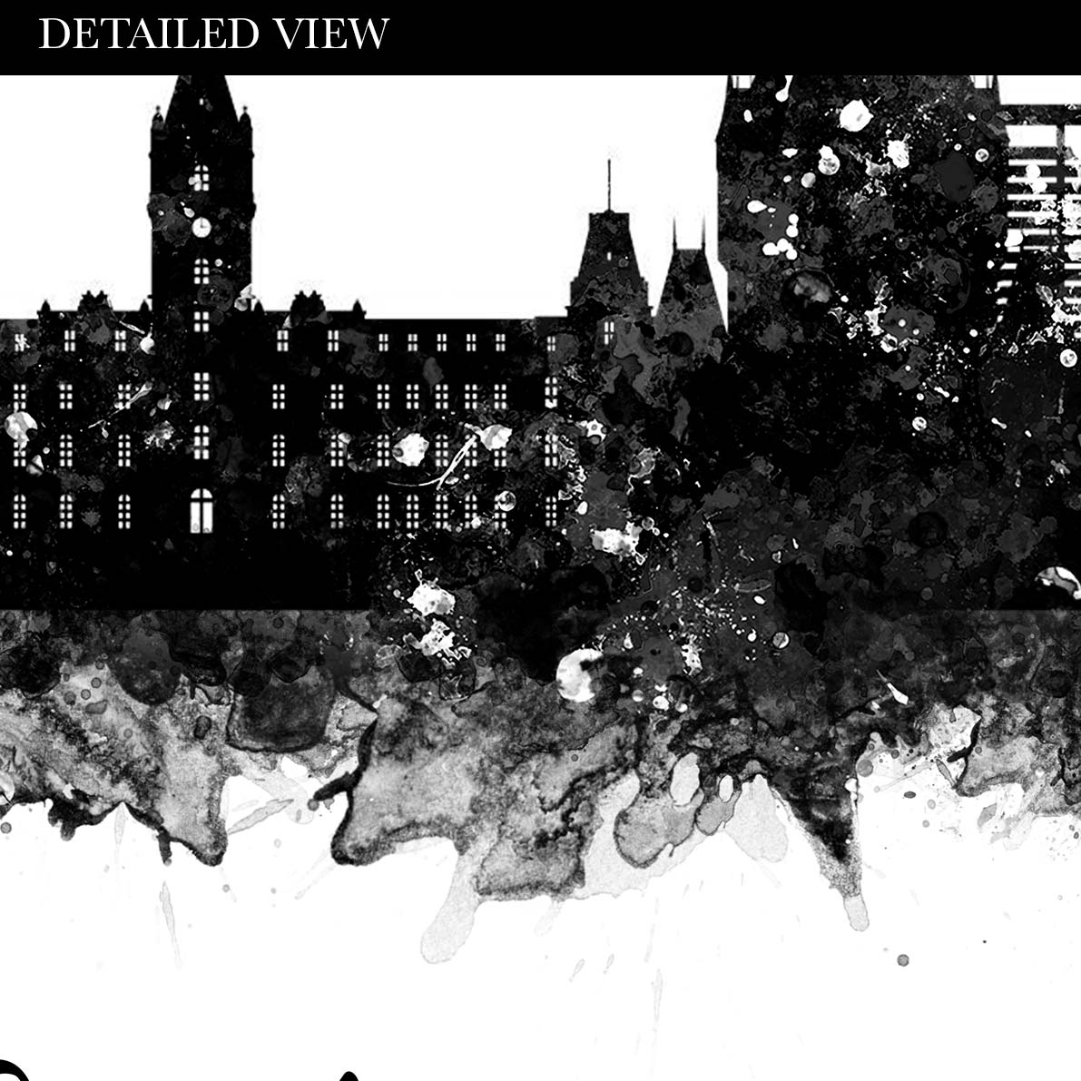 Quebec Skyline Black and White Watercolour Print - Genefy Art