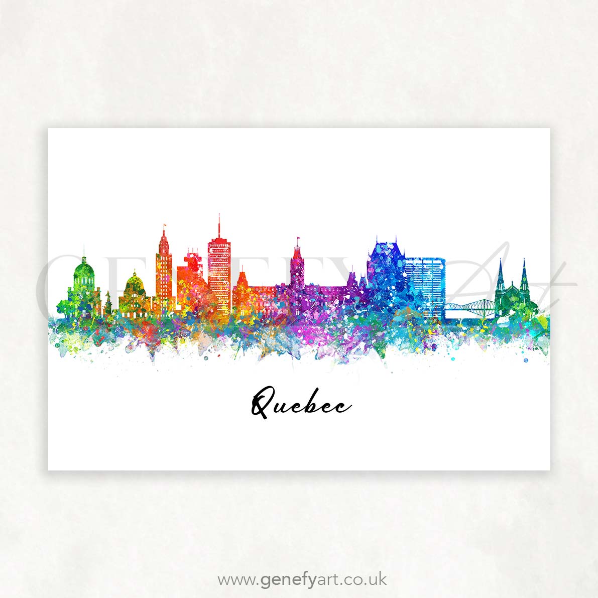 Quebec Skyline Vibrant Watercolour Print - Genefy Art