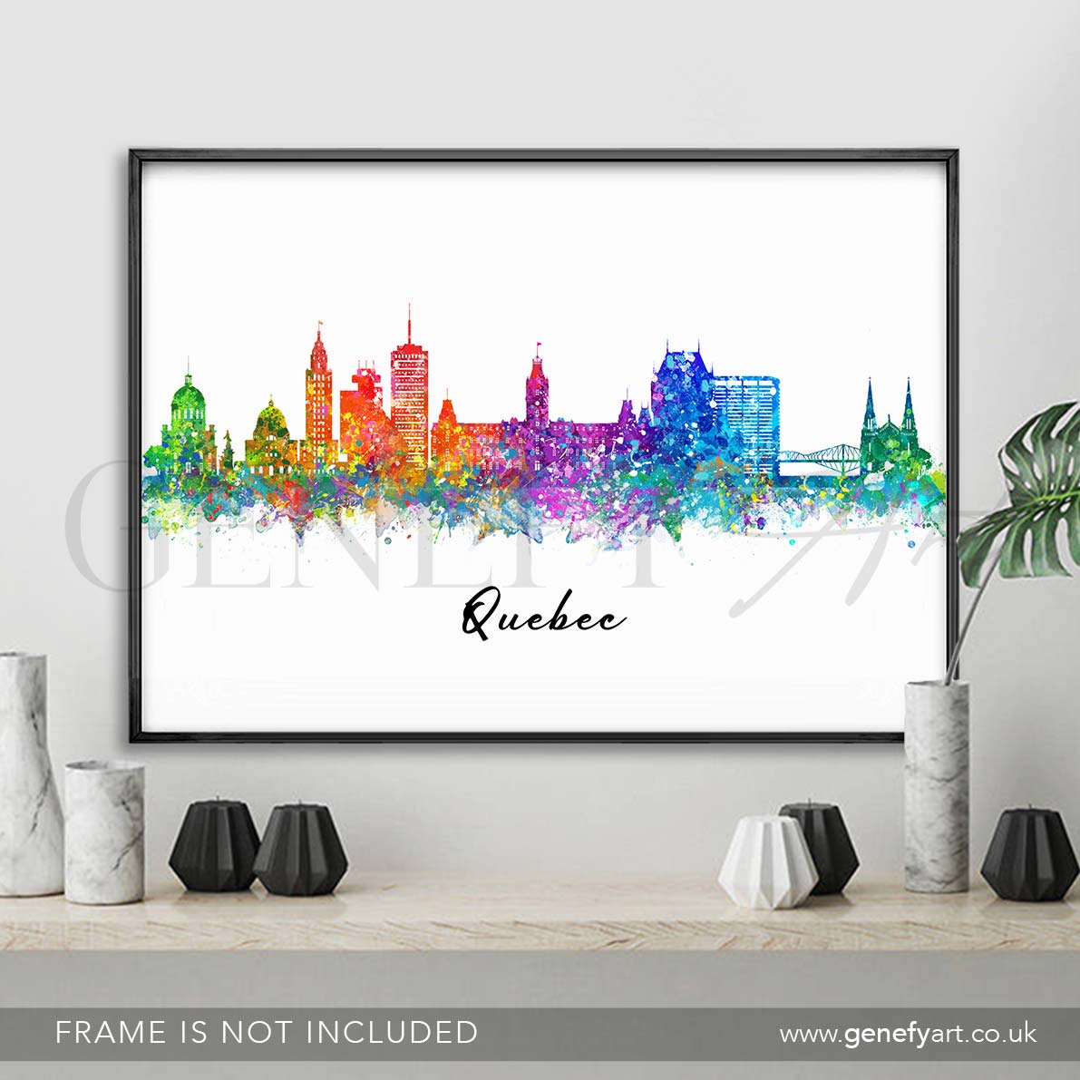 Quebec Skyline Vibrant Watercolour Print - Genefy Art