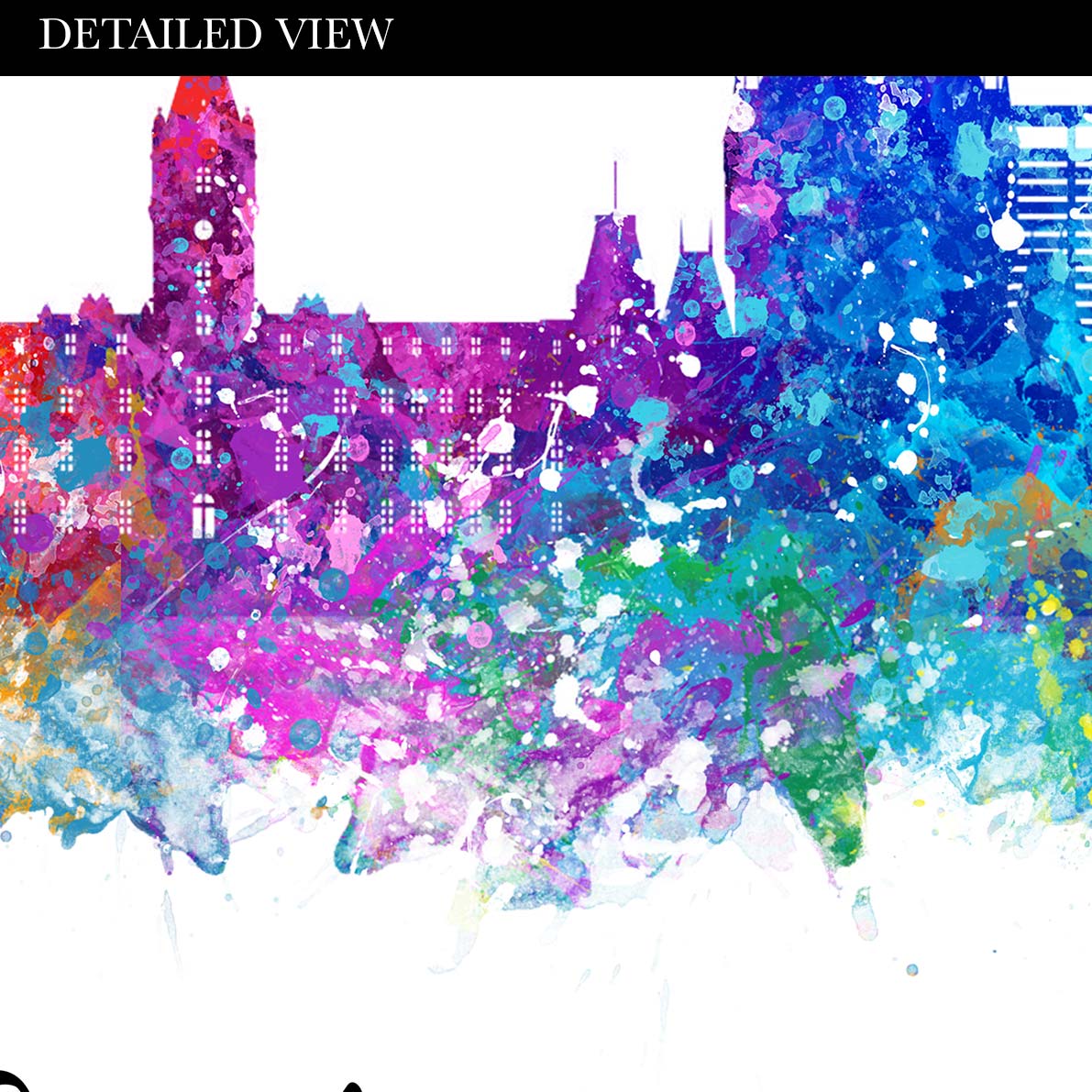 Quebec Skyline Vibrant Watercolour Print - Genefy Art