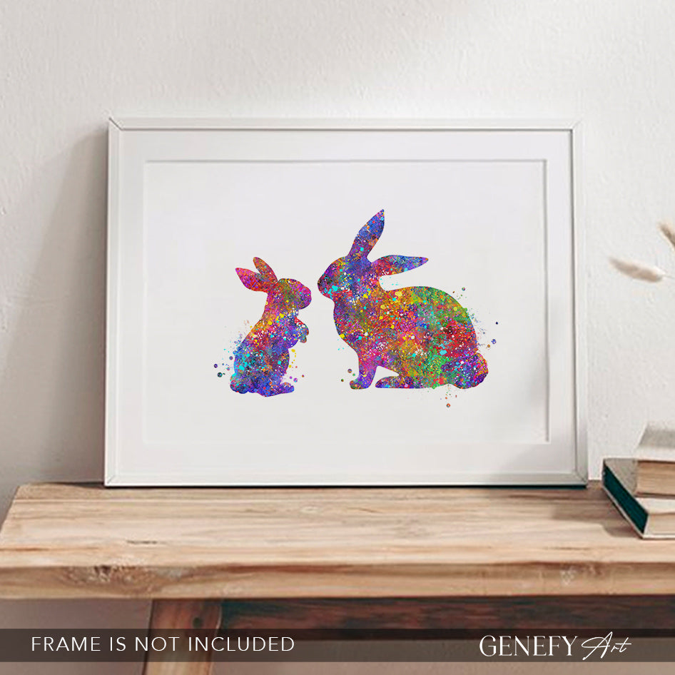 Mother and Baby Rabbit Art Print